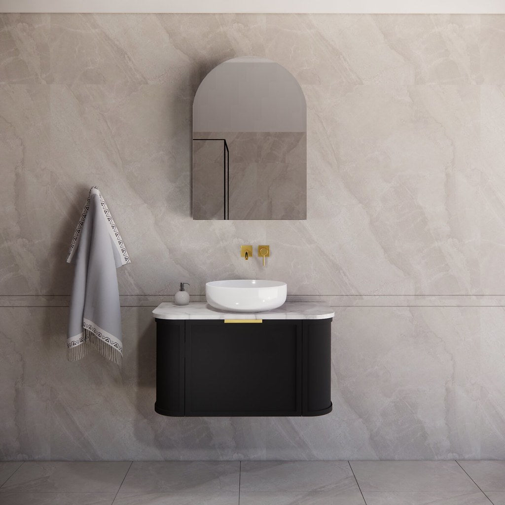 Riva Houston Wall Hung Vanity – Matte Black Curved | 600–1500mm
