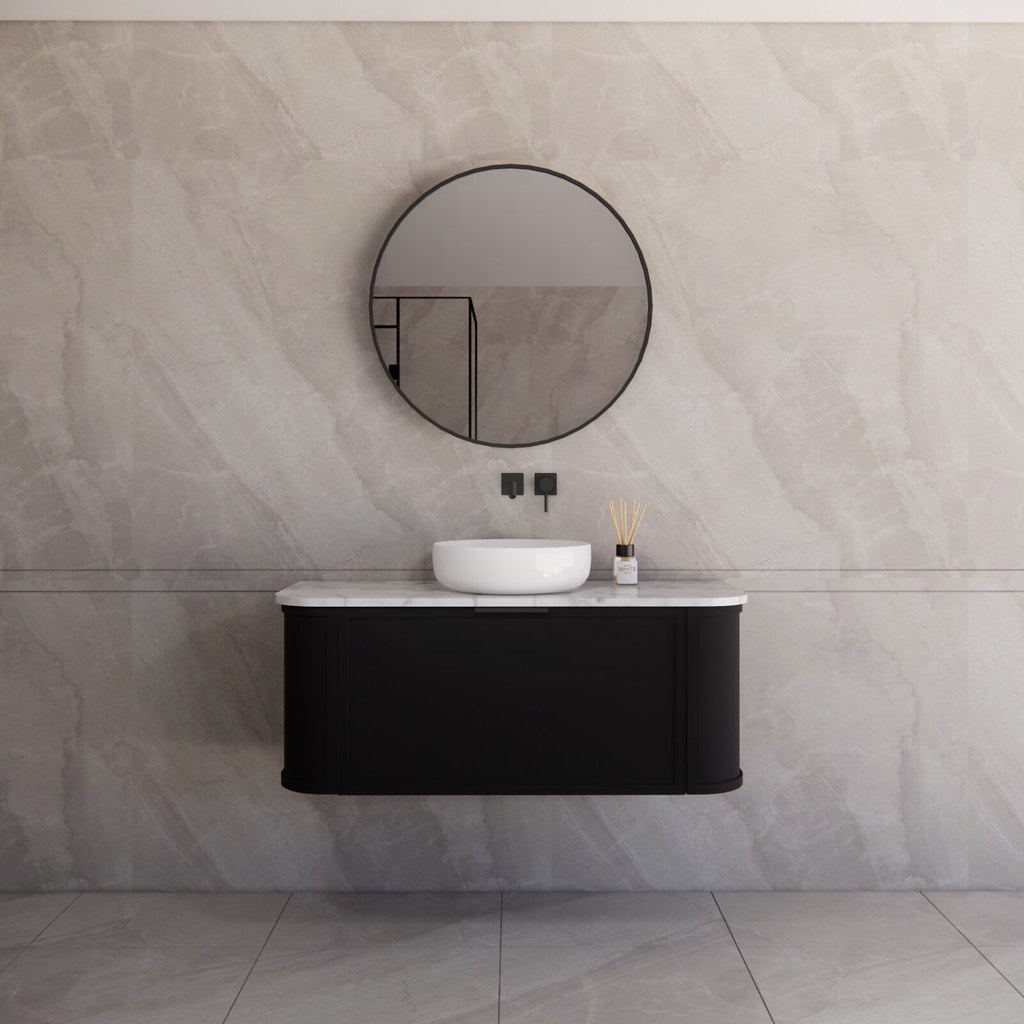 Riva Houston Wall Hung Vanity – Matte Black Curved | 600–1500mm