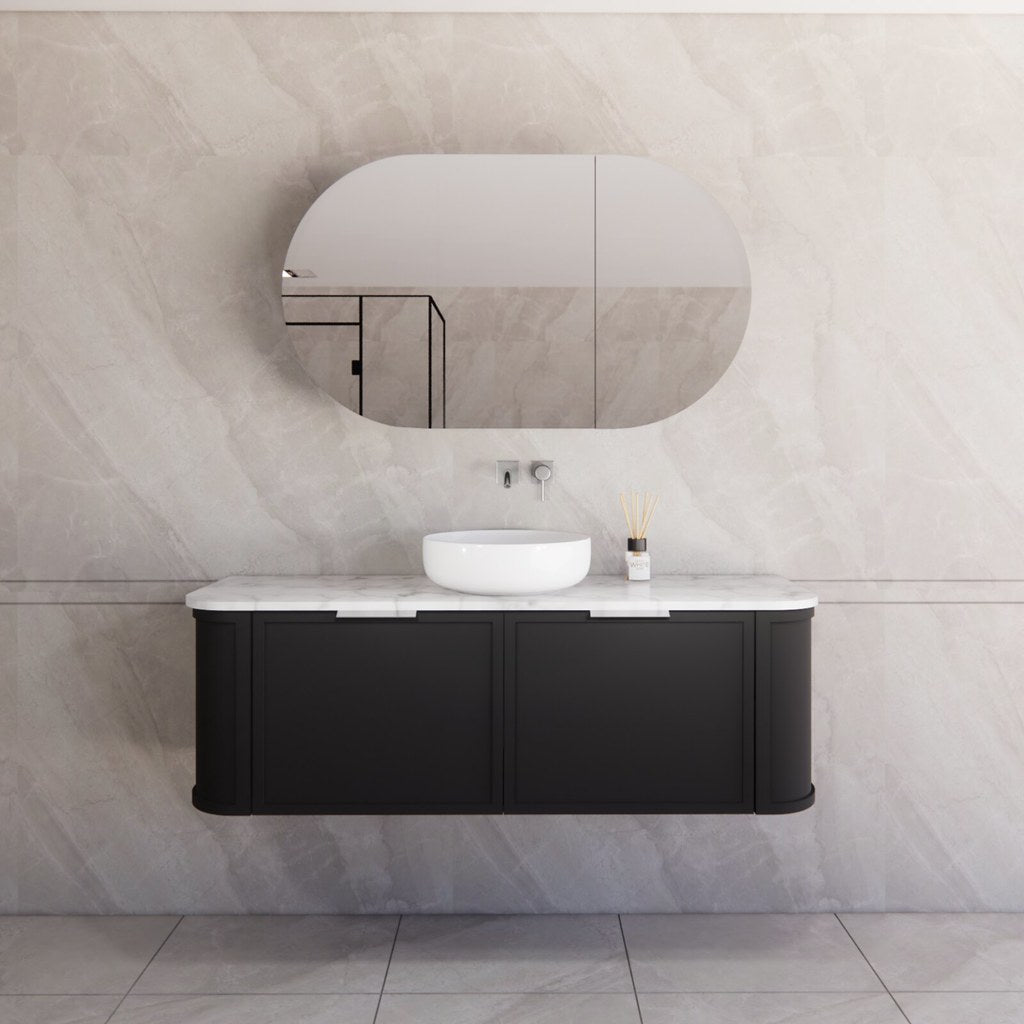 Riva Houston Wall Hung Vanity – Matte Black Curved | 600–1500mm