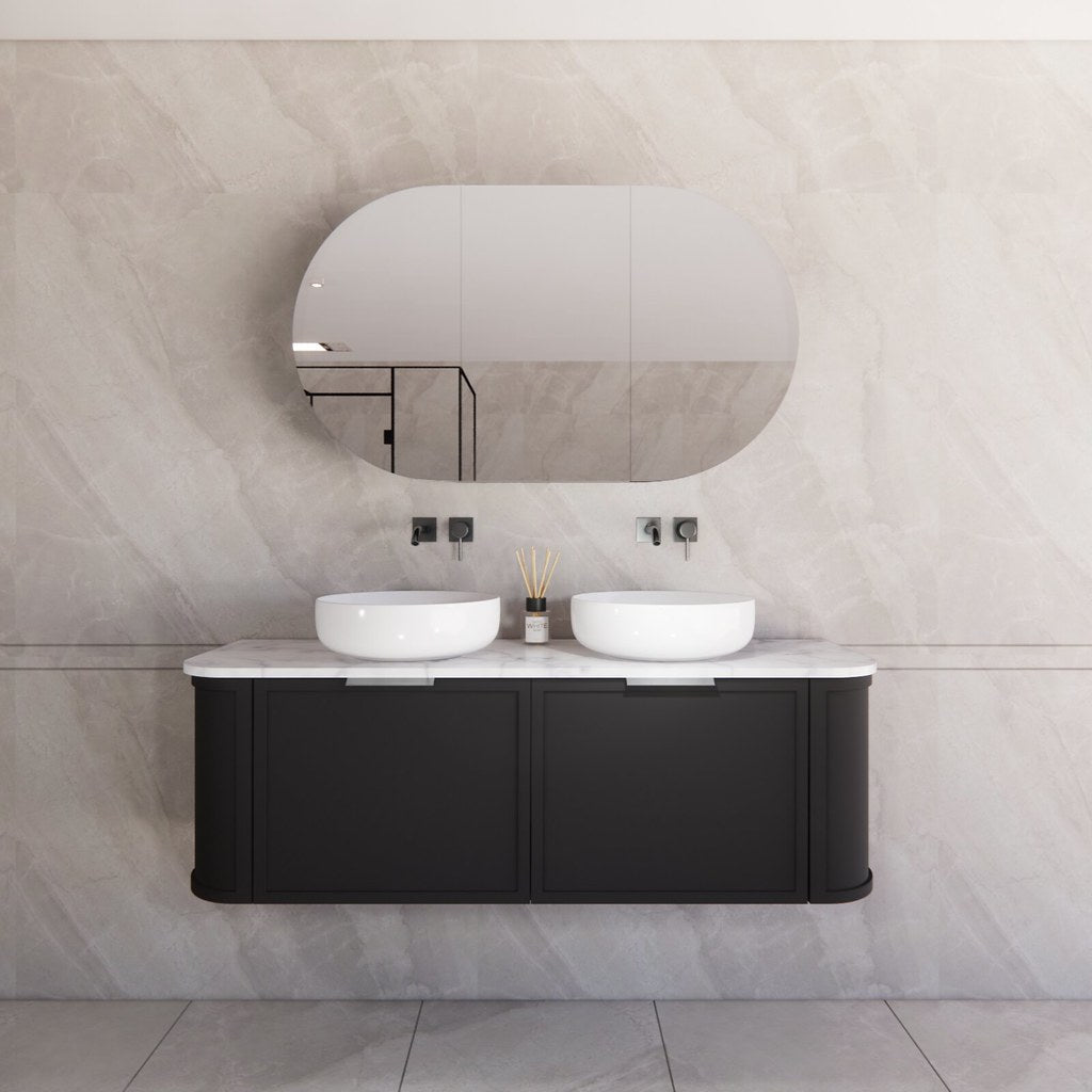 Riva Houston Wall Hung Vanity – Matte Black Curved | 600–1500mm