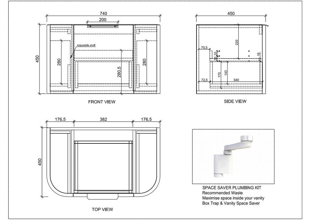 Riva Houston Wall Hung Vanity – Matte Black Curved | 600–1500mm