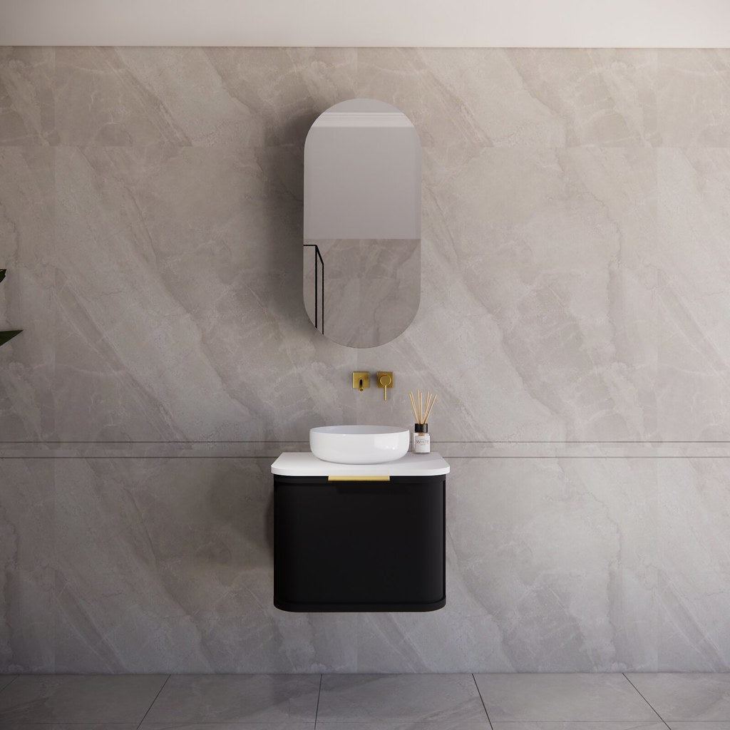 Riva Houston Wall Hung Vanity – Matte Black Curved | 600–1500mm