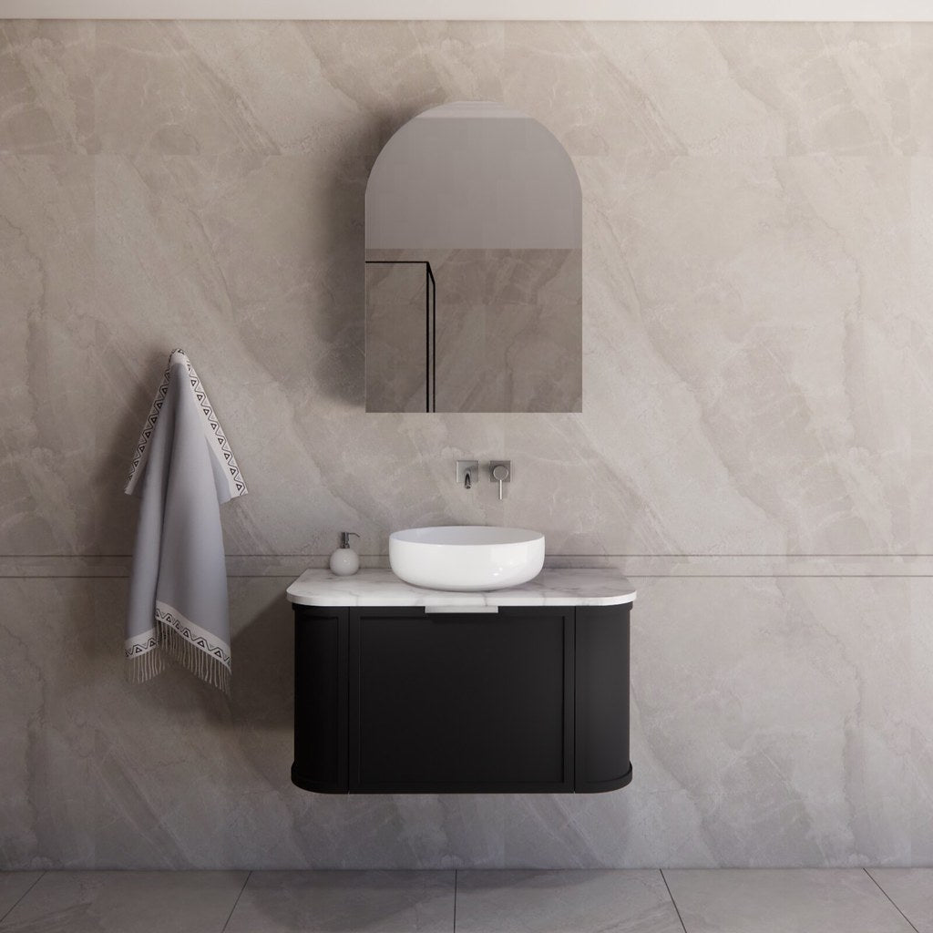 Riva Houston Wall Hung Vanity – Matte Black Curved | 600–1500mm