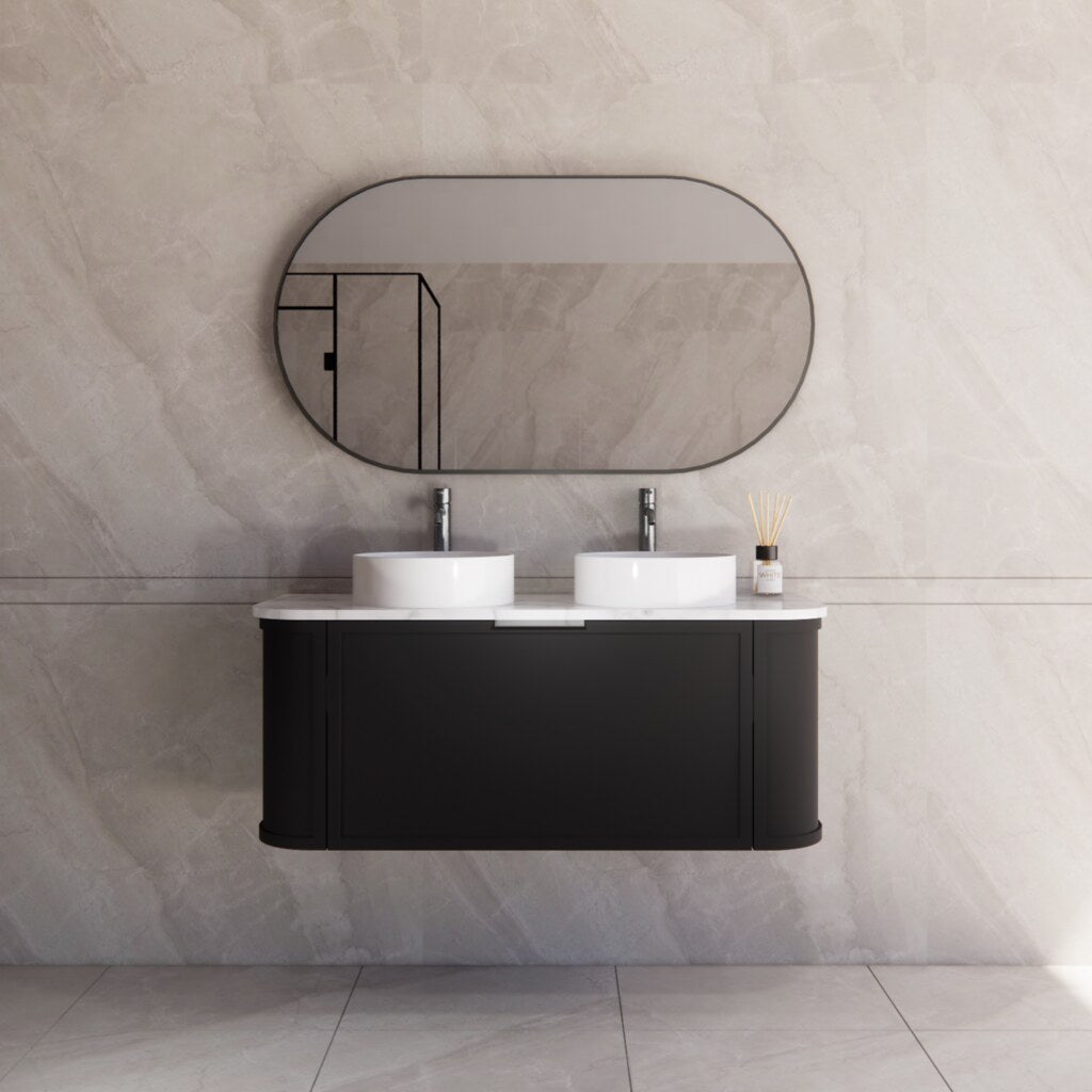 Riva Houston Wall Hung Vanity – Matte Black Curved | 600–1500mm