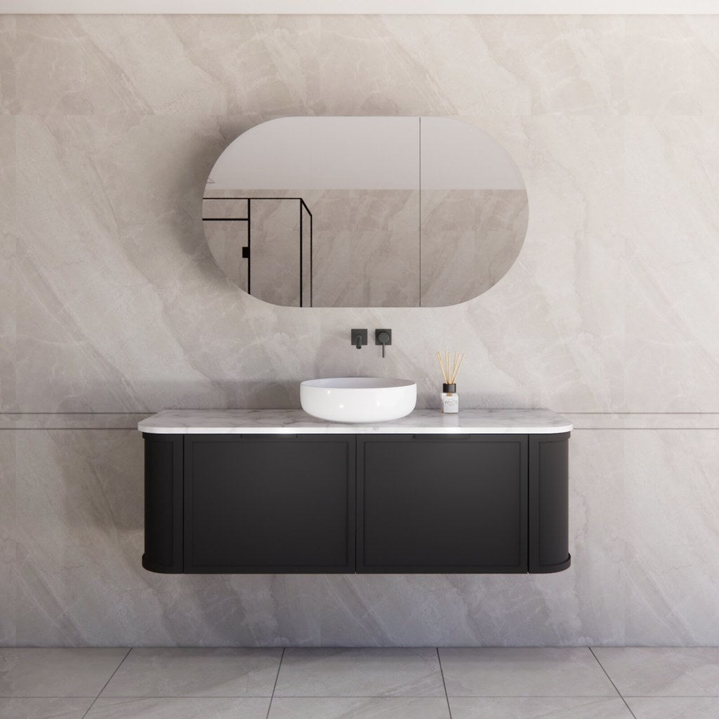 Riva Houston Wall Hung Vanity – Matte Black Curved | 600–1500mm