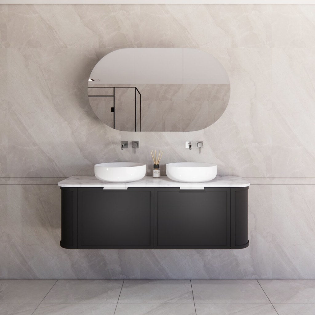 Riva Houston Wall Hung Vanity – Matte Black Curved | 600–1500mm