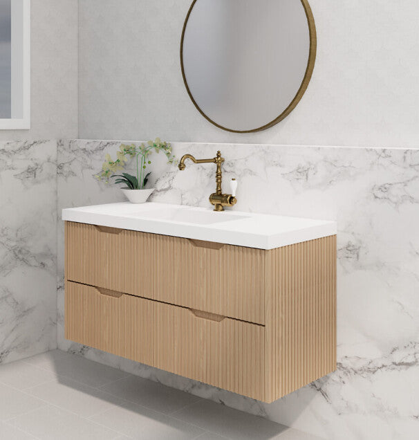 RIVA Bali Wall Hung Vanity – American Oak Fluted | 600–1500mm
