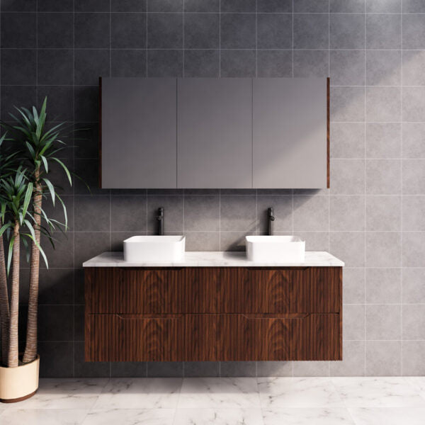 RIVA Bali Wall Hung Vanity – Brown Oak Fluted | 600–1500mm