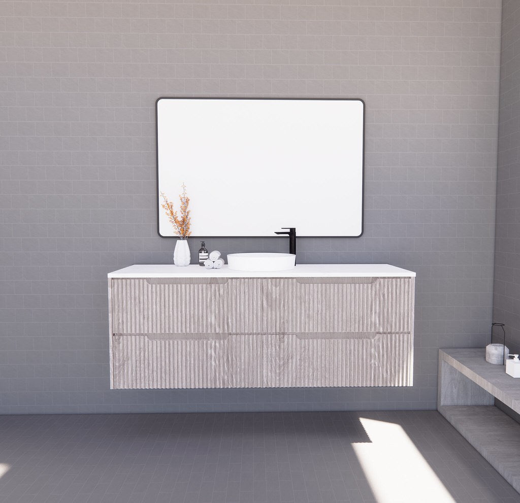 RIVA Bali Wall Hung Vanity – White Oak Fluted | 600–1500mm