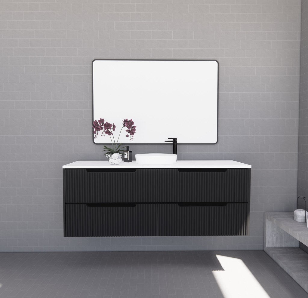 RIVA Bali Wall Hung Vanity – Matt Black Fluted | 600–1500mm