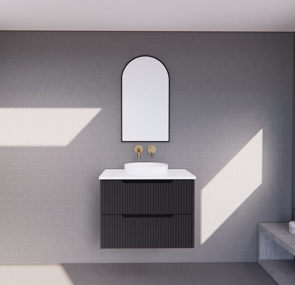 RIVA Bali Wall Hung Vanity – Matt Black Fluted | 600–1500mm