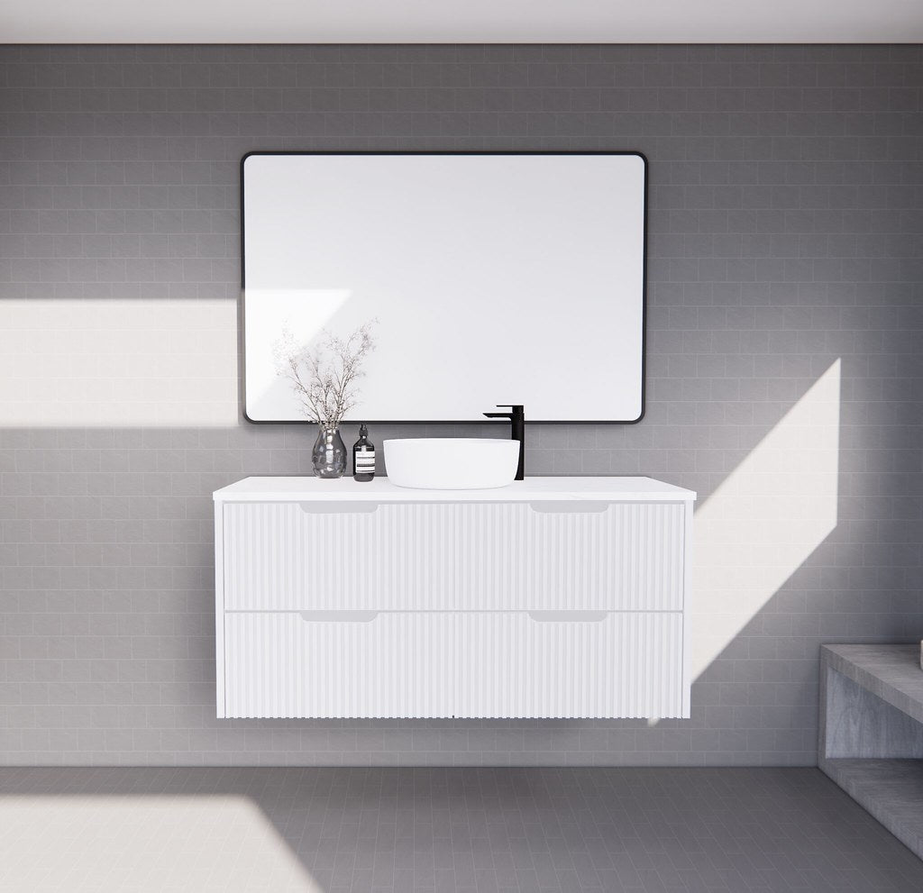 RIVA Bali Wall Hung Vanity – Matt White Fluted | 600–1500mm