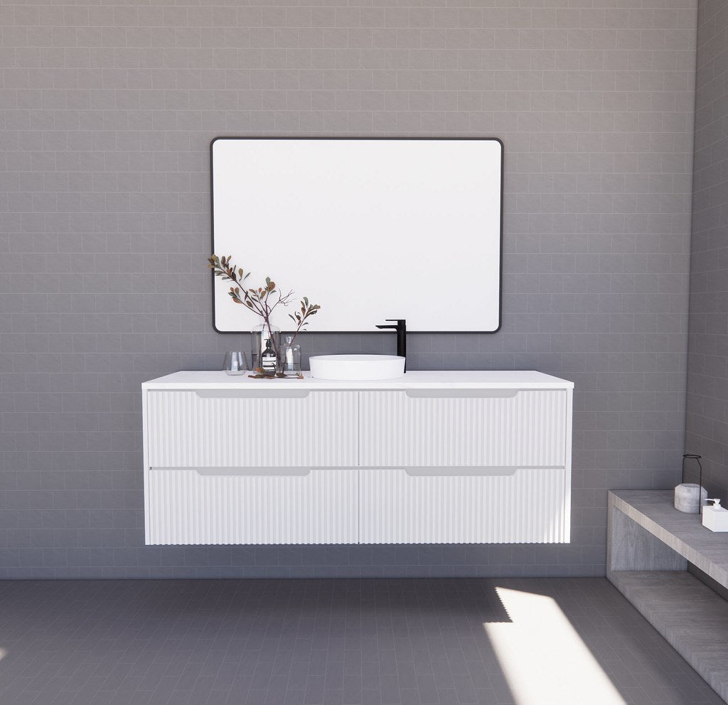 RIVA Bali Wall Hung Vanity – Matt White Fluted | 600–1500mm