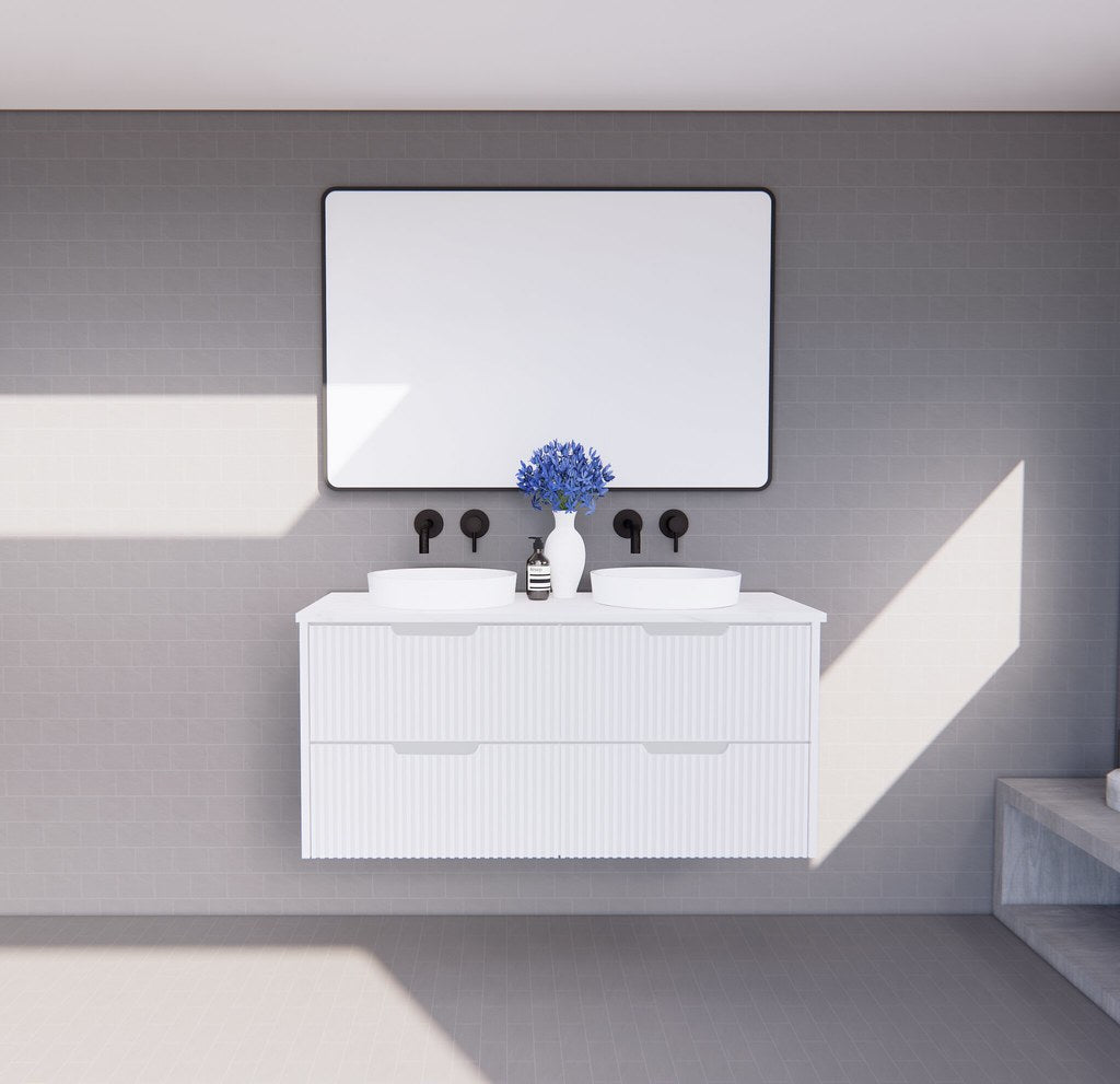 RIVA Bali Wall Hung Vanity – Matt White Fluted | 600–1500mm