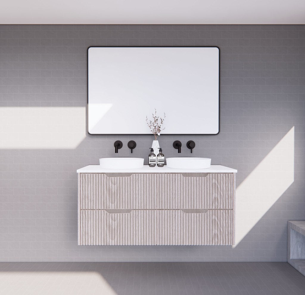 RIVA Bali Wall Hung Vanity – White Oak Fluted | 600–1500mm