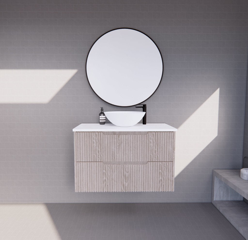 RIVA Bali Wall Hung Vanity – White Oak Fluted | 600–1500mm