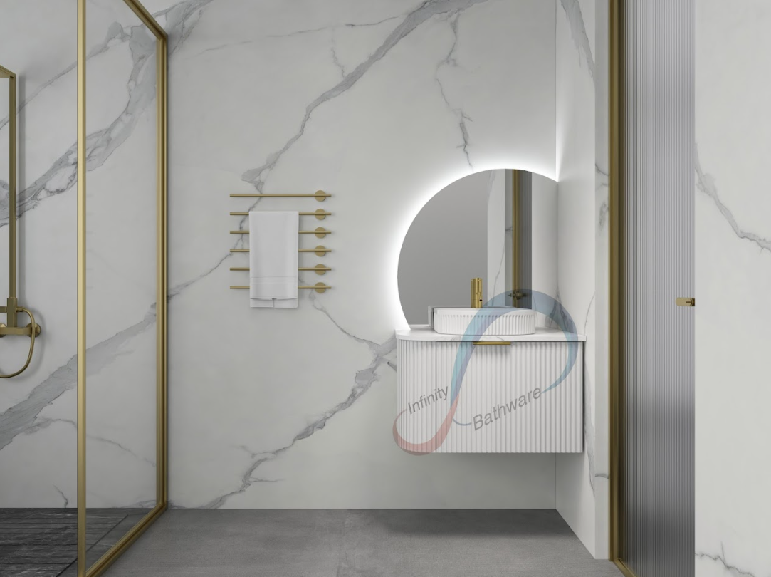 INFINITY Rio Right Corner Fluted Wall Hung Vanity – Matte White | 600–1500mm