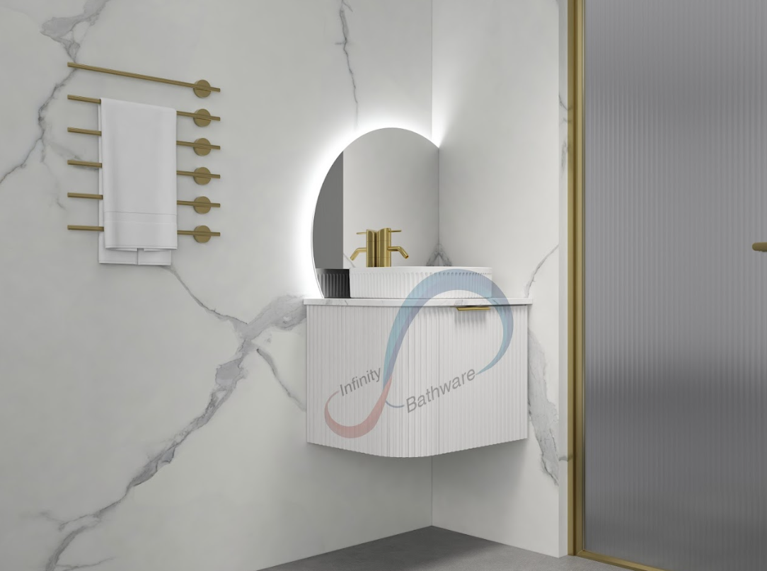 INFINITY Rio Right Corner Fluted Wall Hung Vanity – Matte White | 600–1500mm