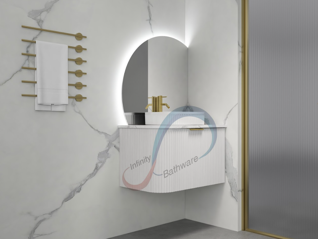 INFINITY Rio Right Corner Fluted Wall Hung Vanity – Matte White | 600–1500mm