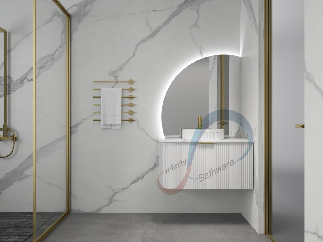 INFINITY Rio Right Corner Fluted Wall Hung Vanity – Matte White | 600–1500mm