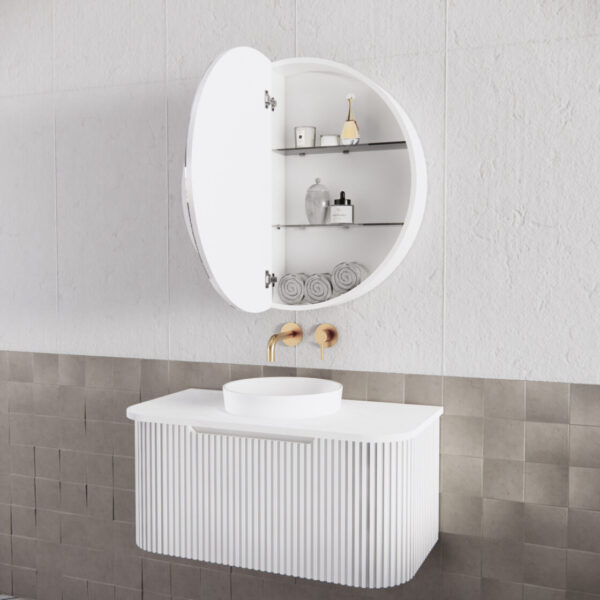 RIVA London Round 800x800mm Shaving Cabinet – Matte White / Matte Black