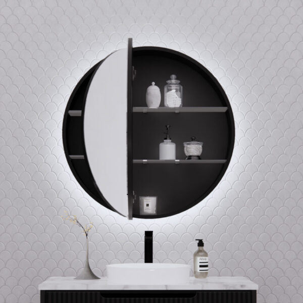 RIVA Paris Round LED Shaving Cabinet – Matte Black / Matte White | 800×800mm