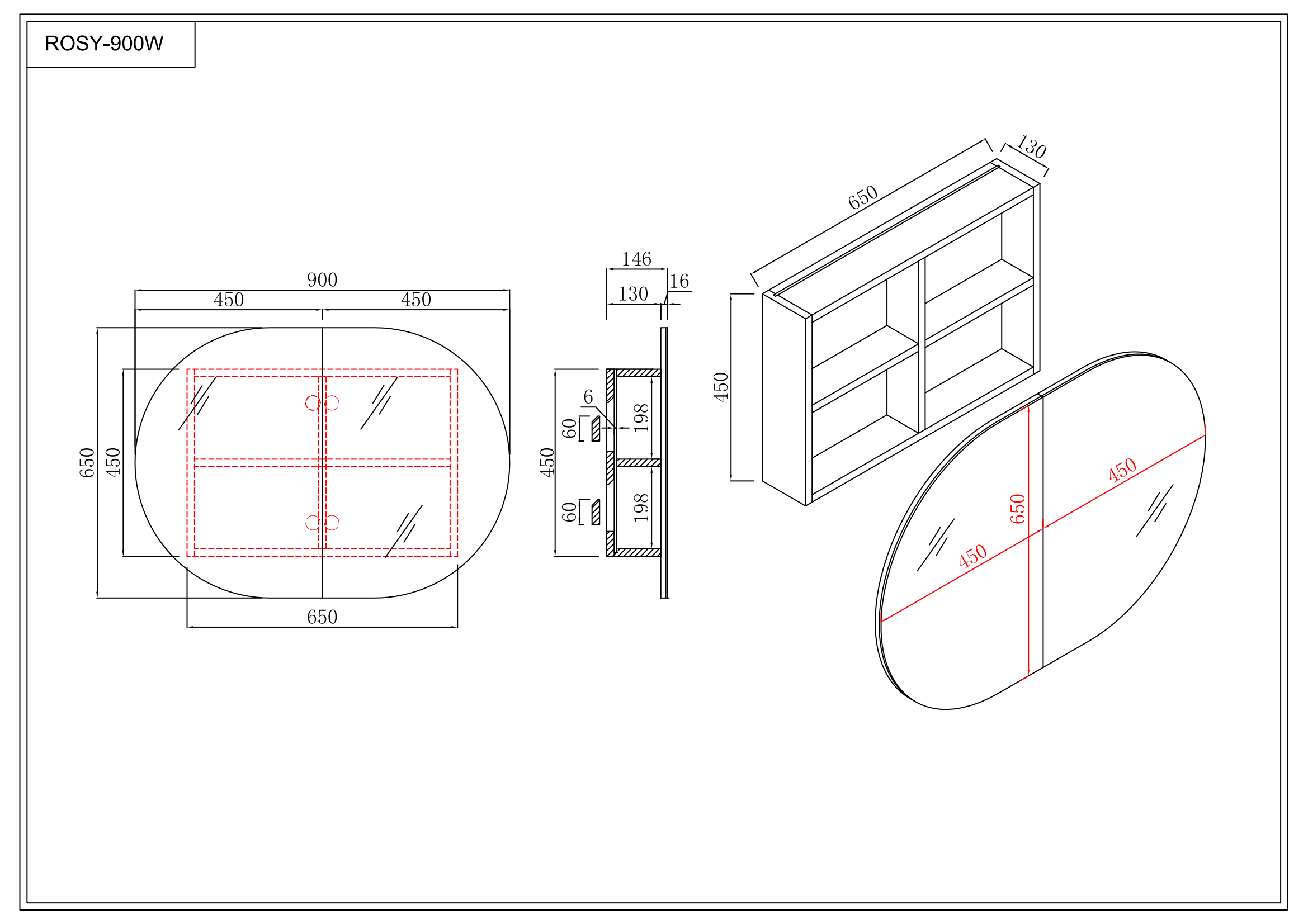 Infinity Rosy Oval Wall Hung Plywood Shaving Cabinet | 750 / 900 / 1200 / 1500mm