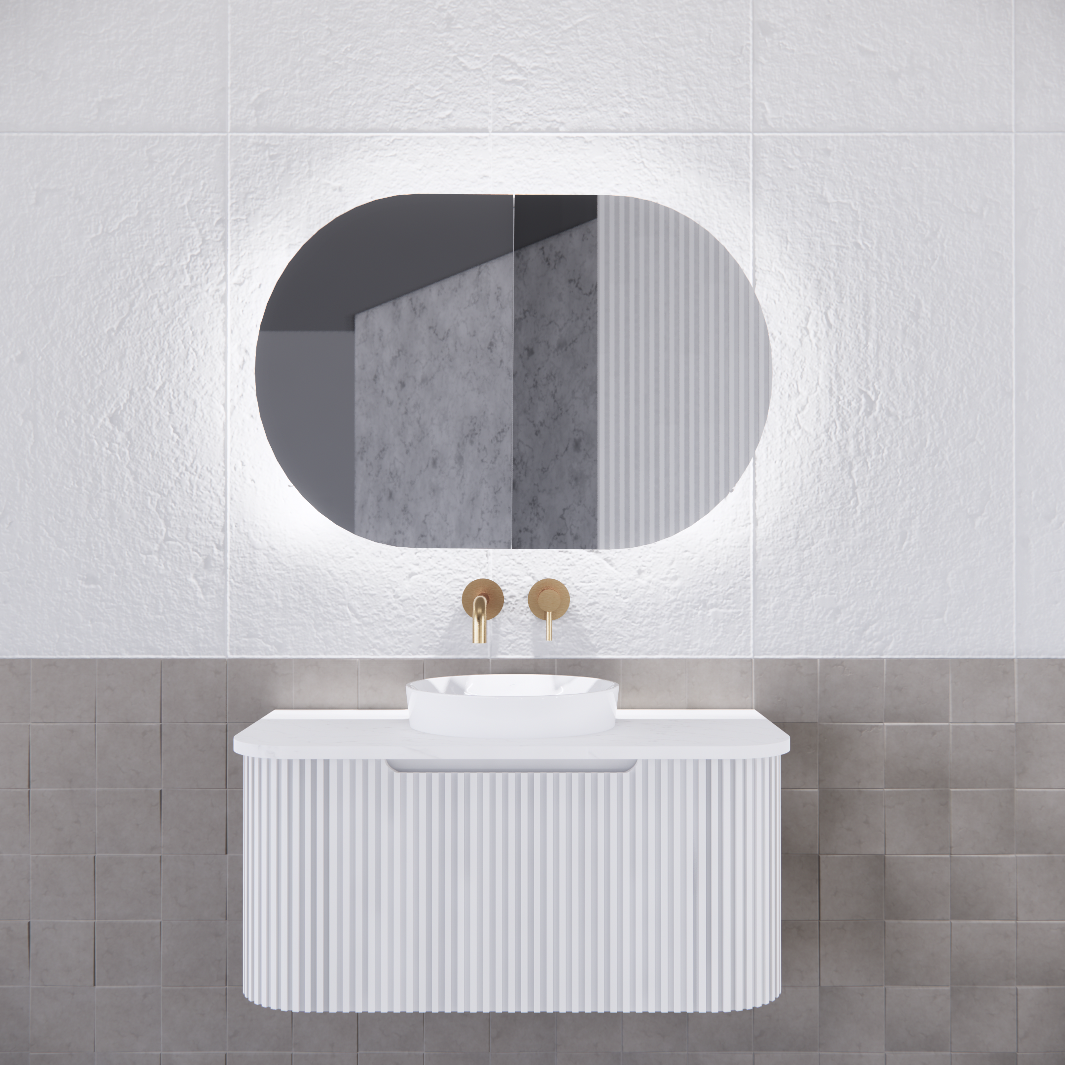 RIVA Paris LED Oval 870×600mm Shaving Cabinet l Matt Black/Matt White