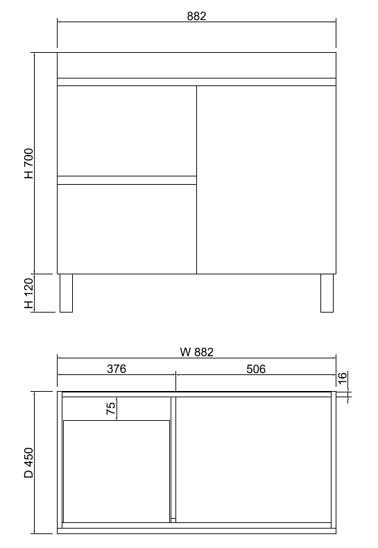 ABS Less Freestanding Vanity – Gloss White With Legs | 600–1500mm