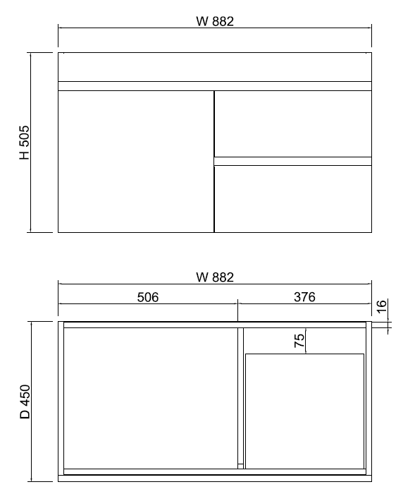ABS Less Vanity With Wall Hung Design – Gloss White | 600–1500mm