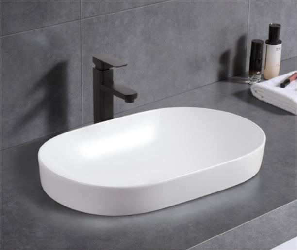 ABS Dora Oval Semi-Inset Ceramic Basin 550×370×140mm | Gloss White, Matt White