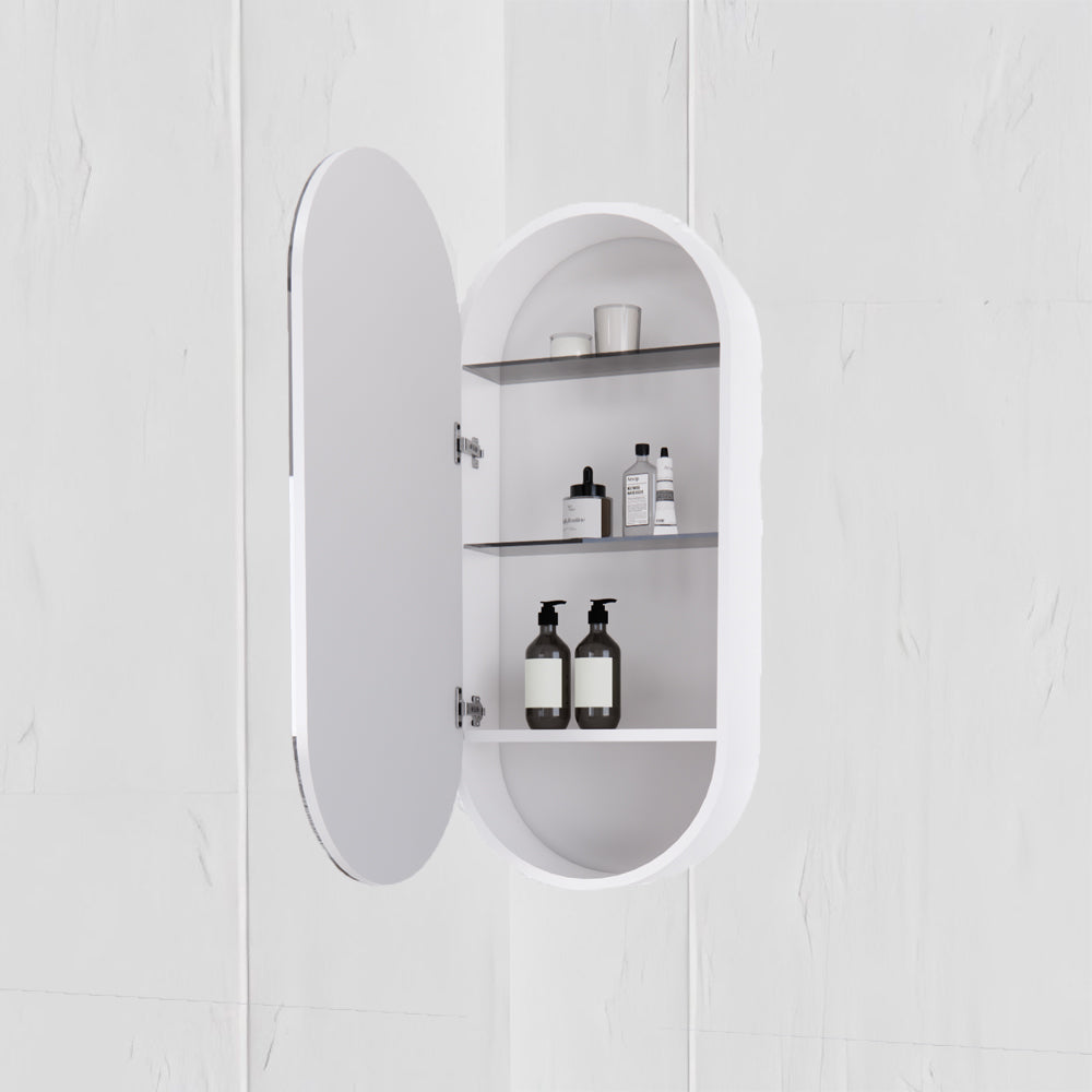 RIVA Paris Oval LED Shaving Cabinet – Matte Black / Matte White | 450×870mm