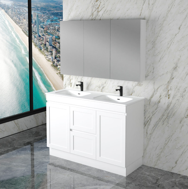 ABS Riva MIAMI Freestanding Vanity with Kickboard – Matt White Shaker | 600–1500mm