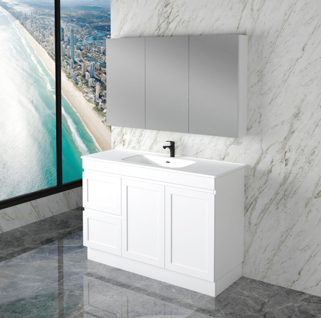 ABS Riva MIAMI Freestanding Vanity with Kickboard – Matt White Shaker | 600–1500mm