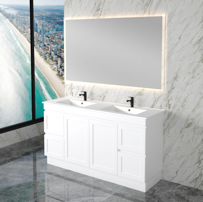 ABS Riva MIAMI Freestanding Vanity with Kickboard – Matt White Shaker | 600–1500mm