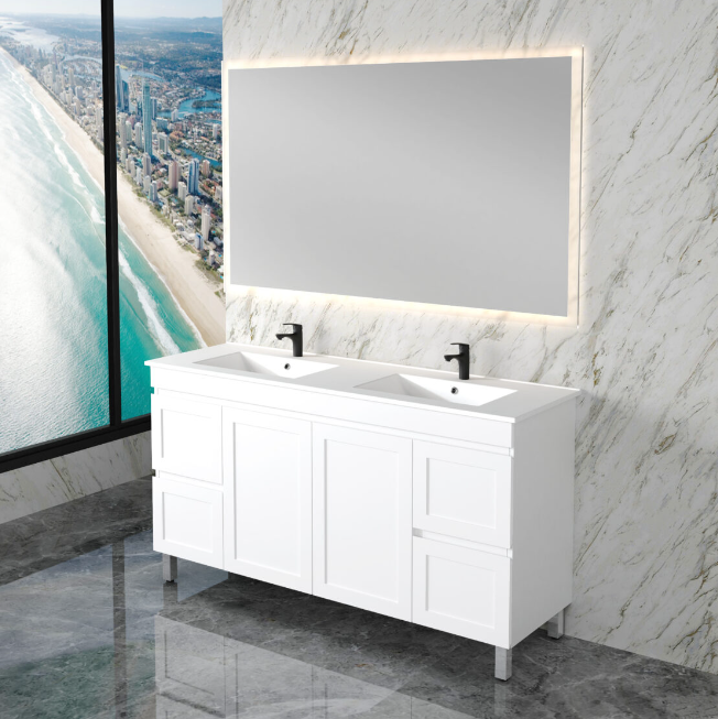 ABS MIAMI Freestanding Vanity with Legs – Matt White Shaker | 600–1500mm