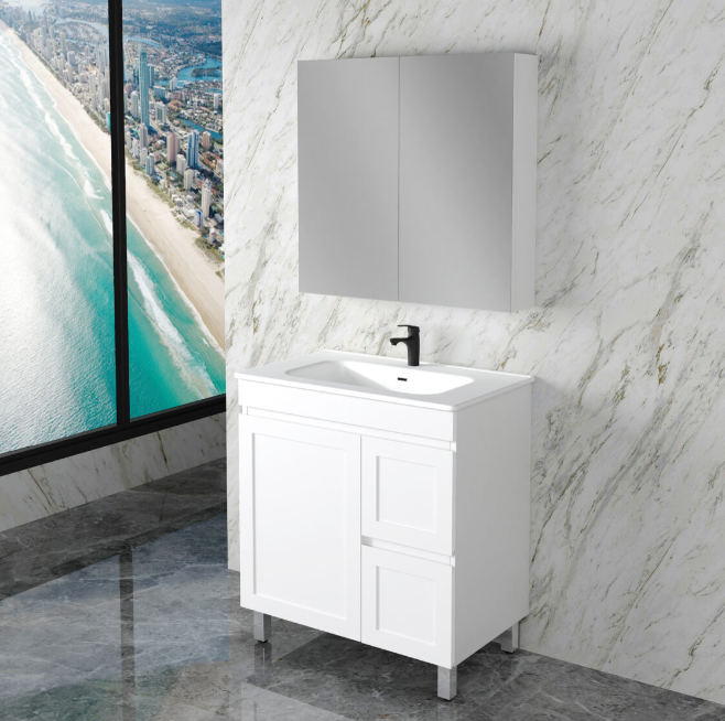 ABS MIAMI Freestanding Vanity with Legs – Matt White Shaker | 600–1500mm