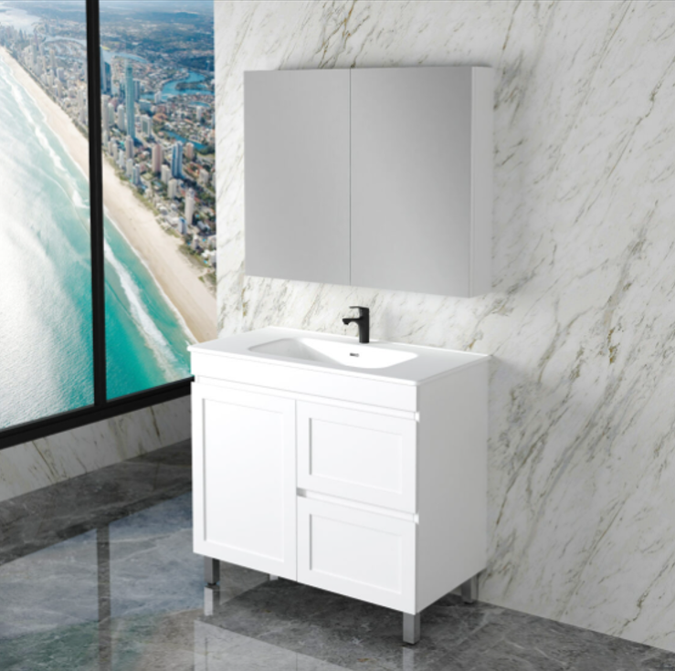 ABS MIAMI Freestanding Vanity with Legs – Matt White Shaker | 600–1500mm