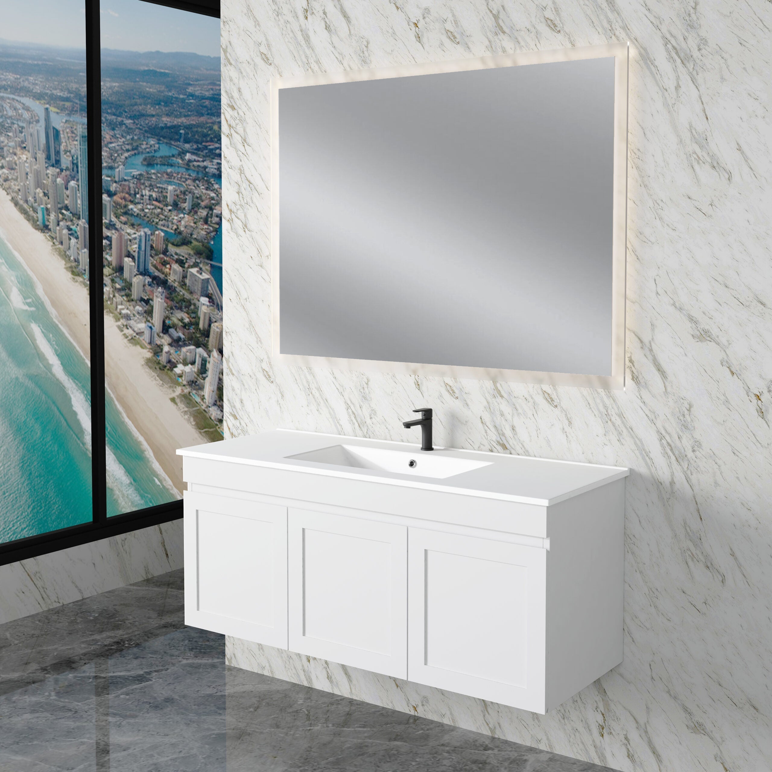 ABS MIAMI Wall Hung Vanity – Matt White Shaker | 600–1200mm