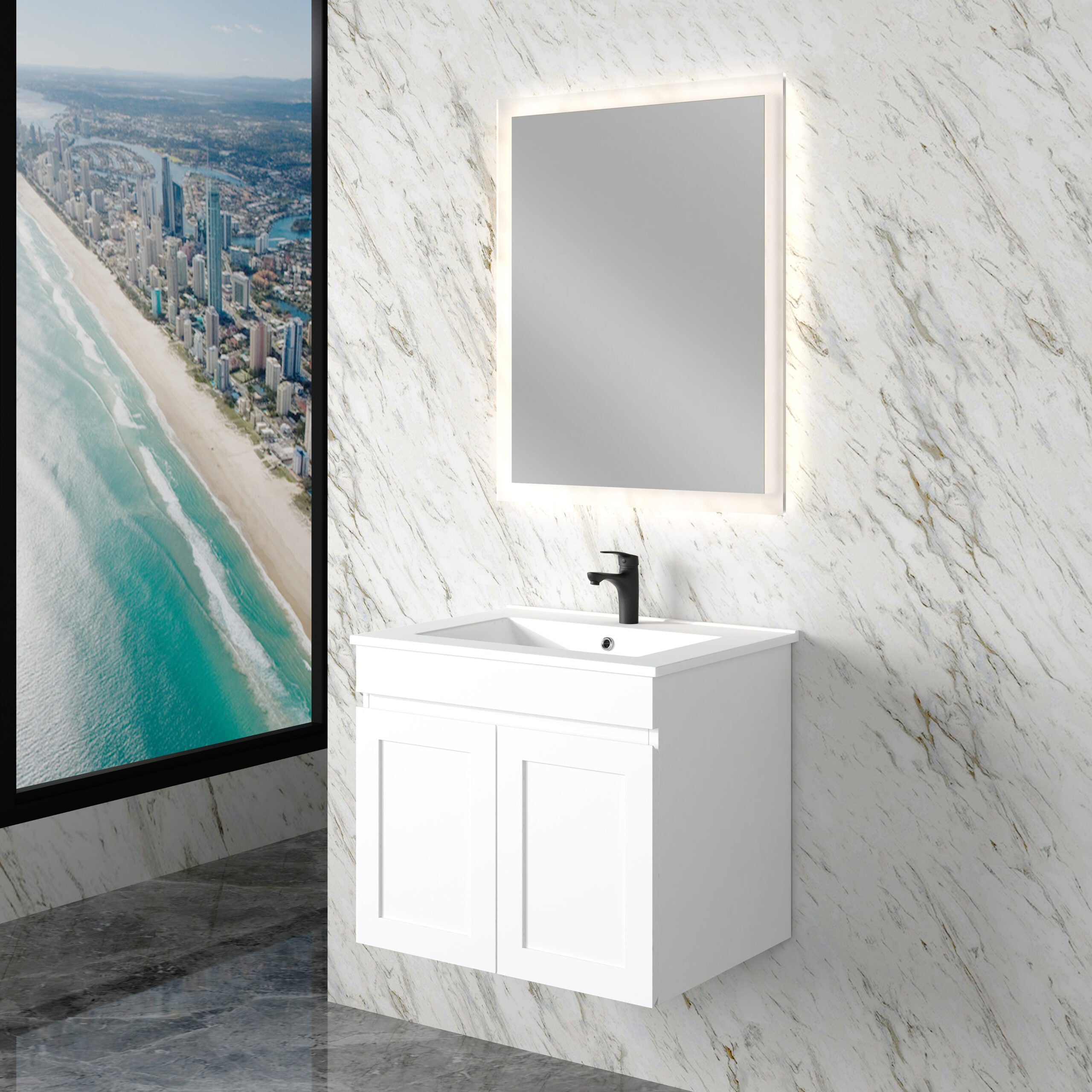 ABS MIAMI Wall Hung Vanity – Matt White Shaker | 600–1200mm