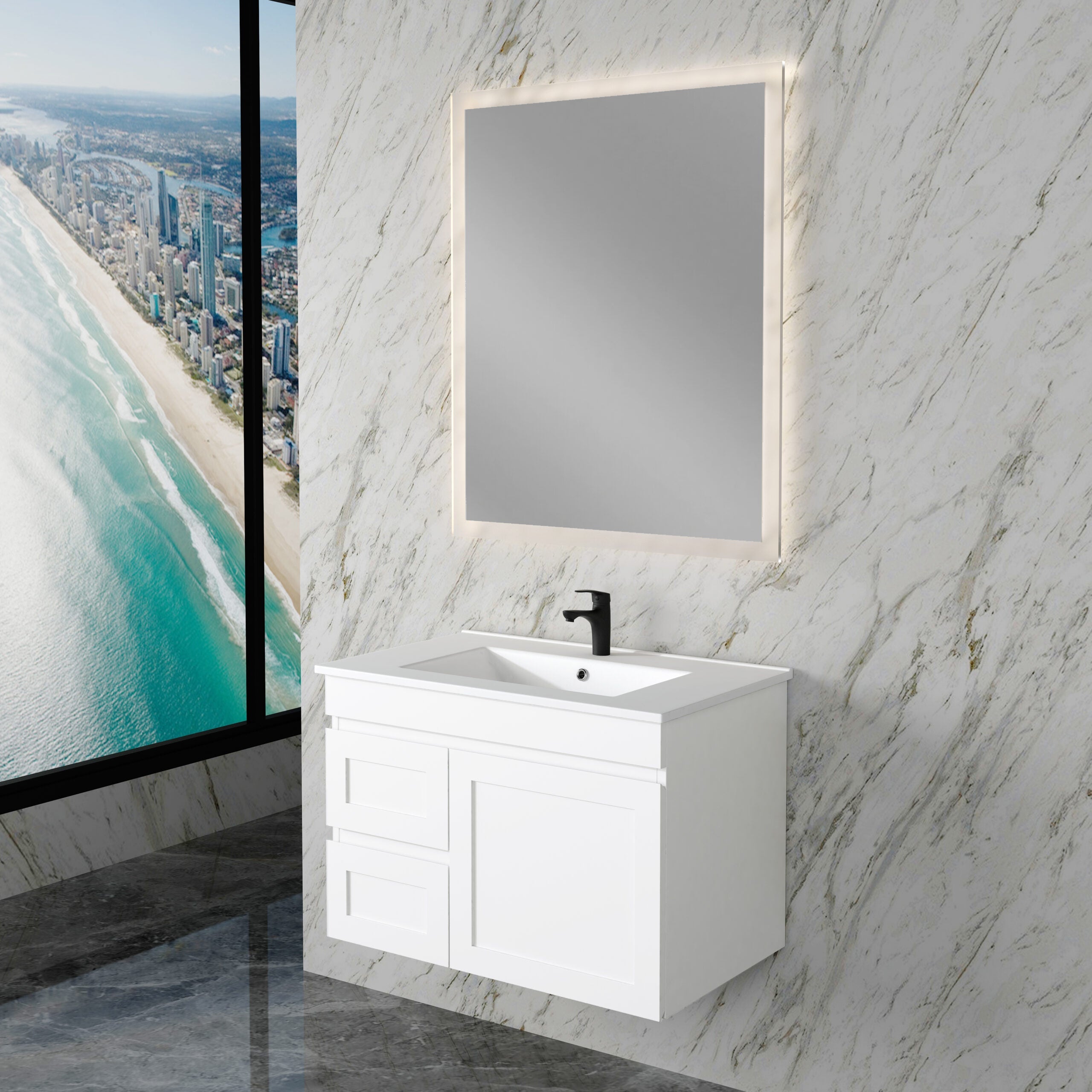 ABS MIAMI Wall Hung Vanity – Matt White Shaker | 600–1200mm