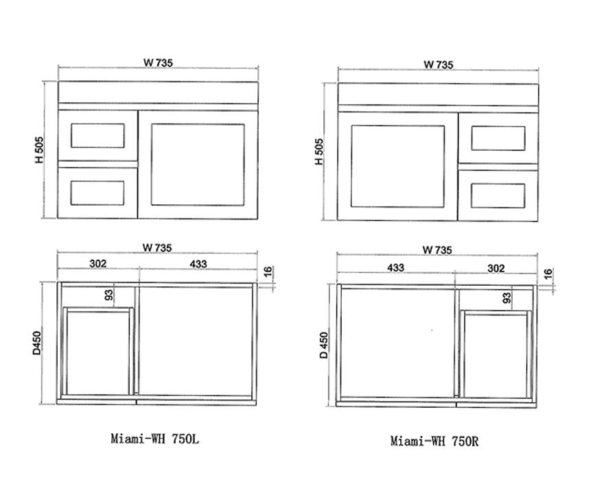 ABS MIAMI Wall Hung Vanity – Matt White Shaker | 600–1200mm