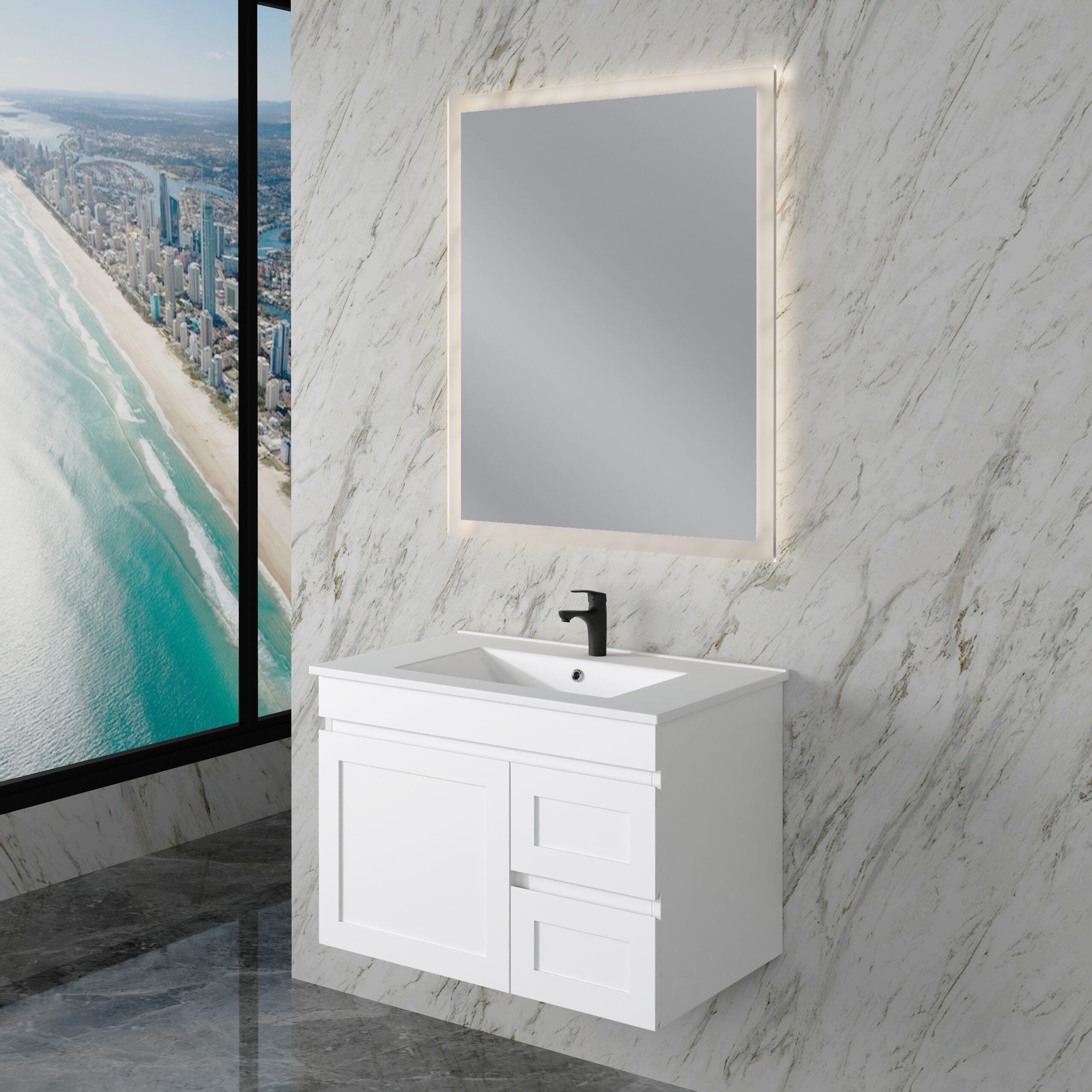 ABS MIAMI Wall Hung Vanity – Matt White Shaker | 600–1200mm