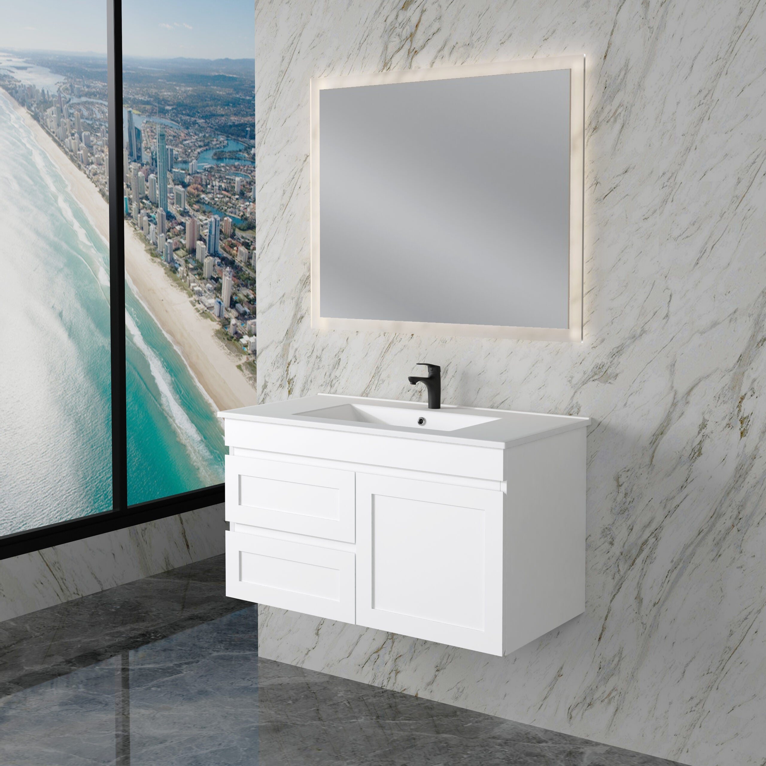 ABS MIAMI Wall Hung Vanity – Matt White Shaker | 600–1200mm
