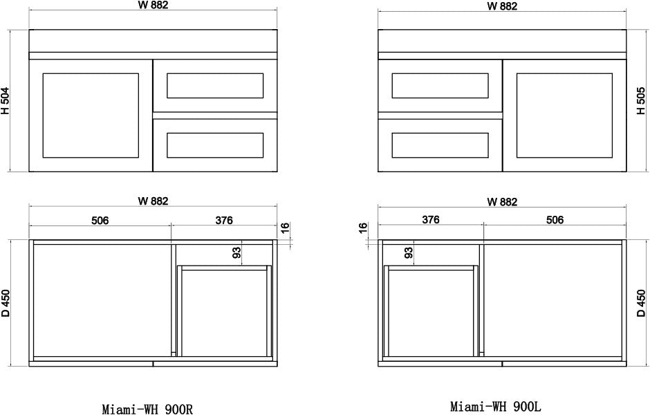 ABS MIAMI Wall Hung Vanity – Matt White Shaker | 600–1200mm