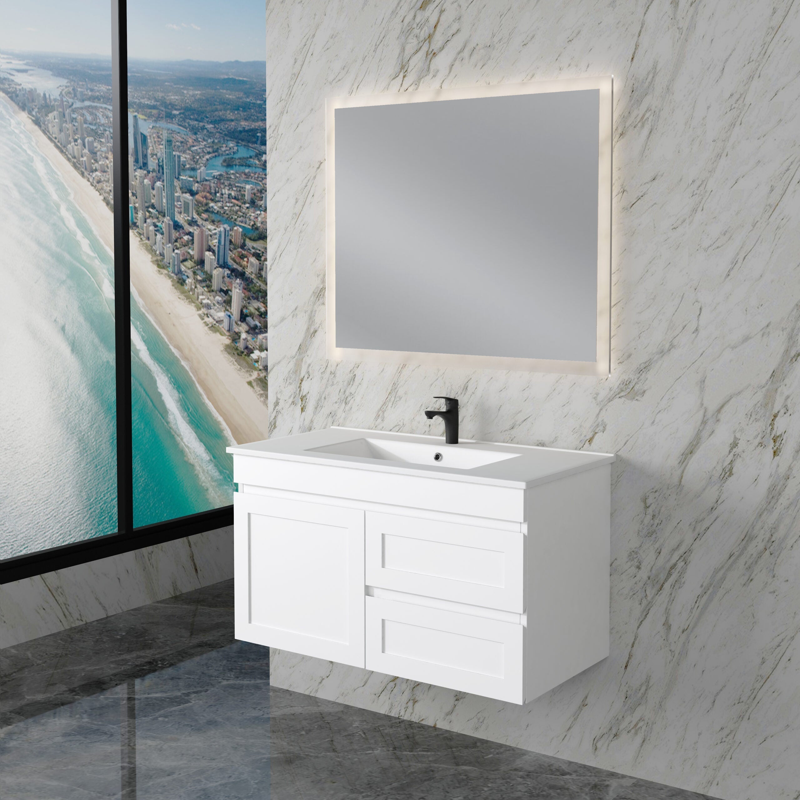 ABS MIAMI Wall Hung Vanity – Matt White Shaker | 600–1200mm