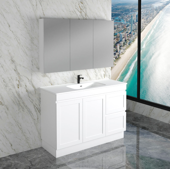 ABS Riva MIAMI Freestanding Vanity with Kickboard – Matt White Shaker | 600–1500mm