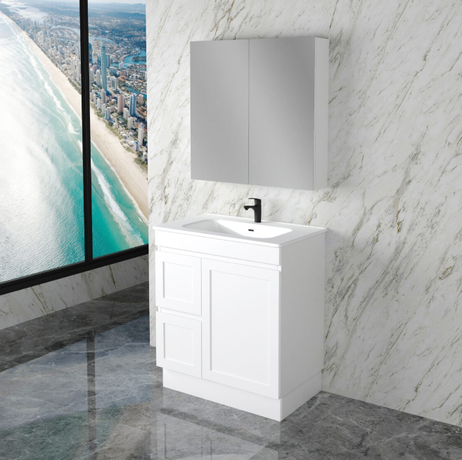 ABS Riva MIAMI Freestanding Vanity with Kickboard – Matt White Shaker | 600–1500mm