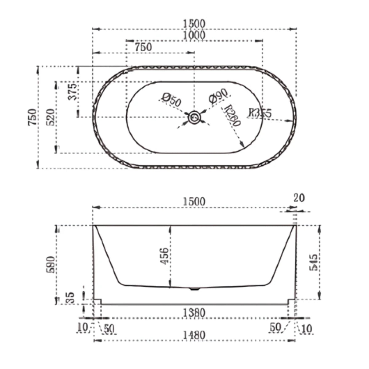 INFINITY Artemis Matte White Freestanding Bathtub | 1500mm & 1700mm