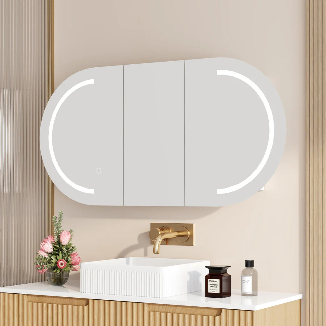 Mercio Athena Matt White Oval LED Shaving Cabinet 900 | 1200 | 1500mm